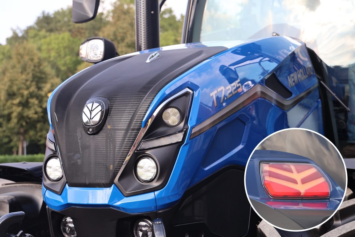 Il nuovo stile dei T7 SWB: design connecting flow, colore Dynamic Blue e fanali posteriori con foglia New Holland